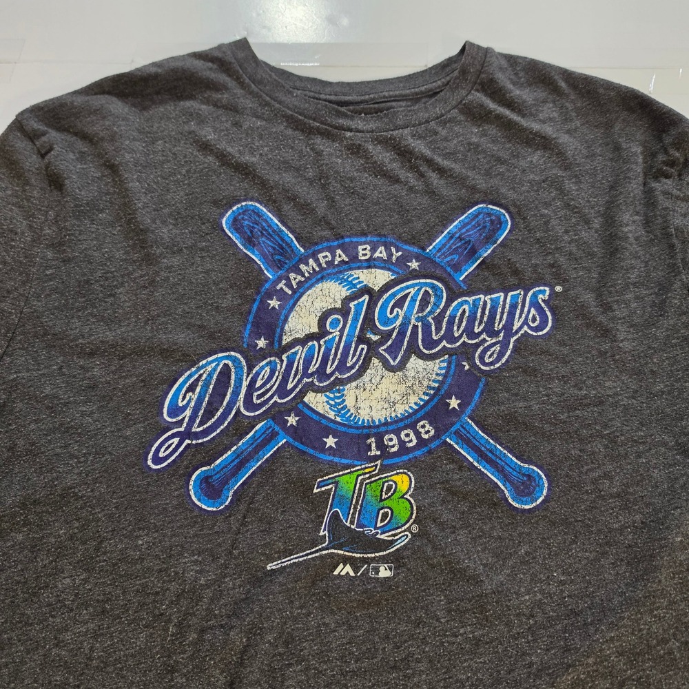 Majestic Tampa Bay Devil Rays 1998 Baseball Graphic T-Shirt Men XL Charcoal Gray